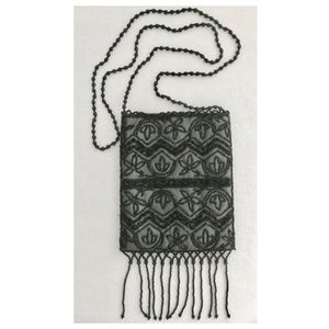 Indeed Black Grey Beaded Fringe Evening Bag